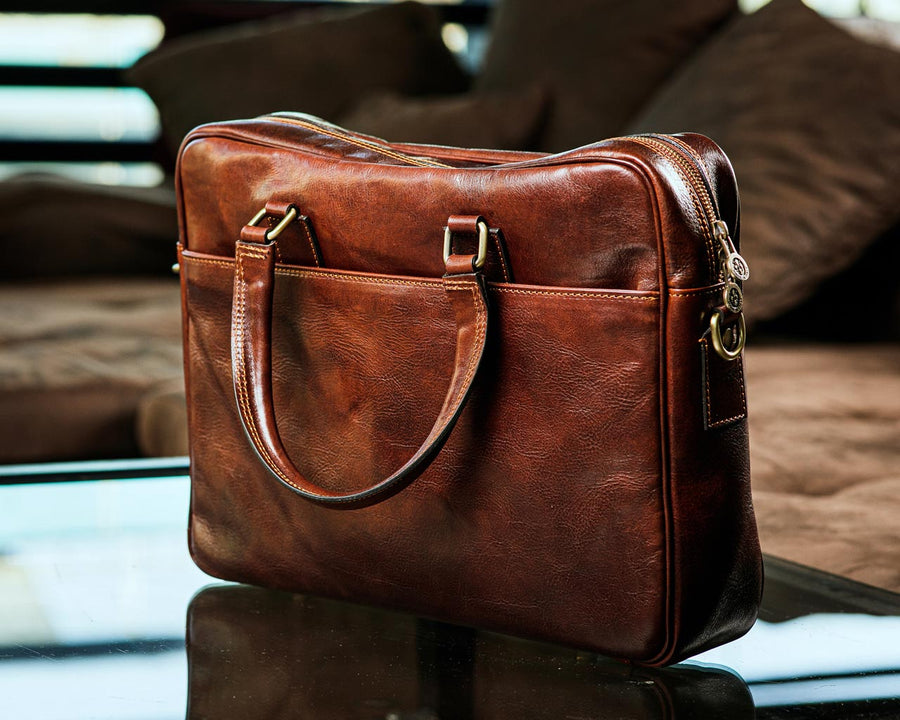 Running The Business 16" Leather Briefcase with Shoulder Strap in Additional / Made from Italian high quality leather and brass details. Best Messenger Bag for Autumns