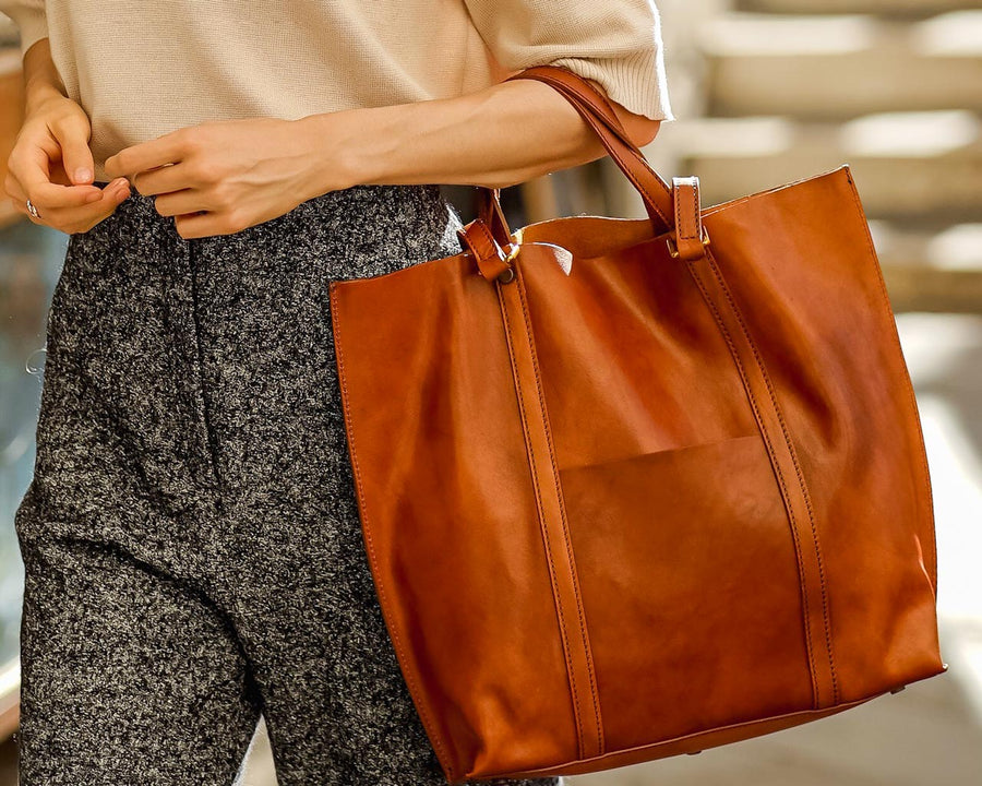 Full Grain Leather Top Handle Weekender Bag for Women