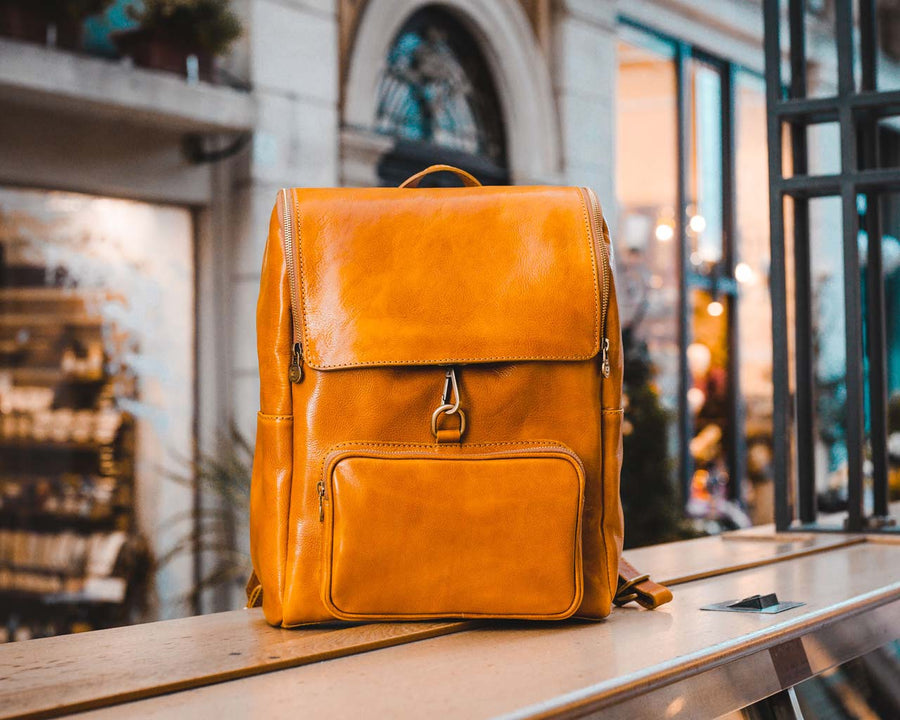 Yellow leather backpack oversize