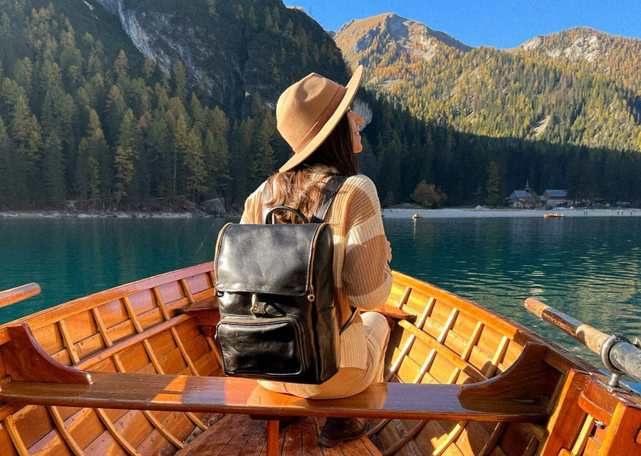 Women travel leather rucksack